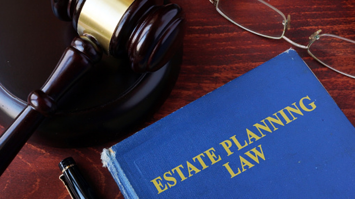 Book with title estate planning law and a gavel.
