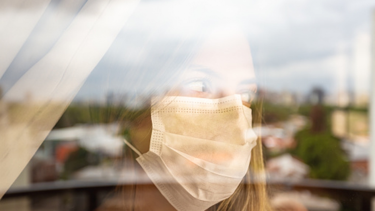 Quarantine girl in her apartment due to the cororavirus epidemic